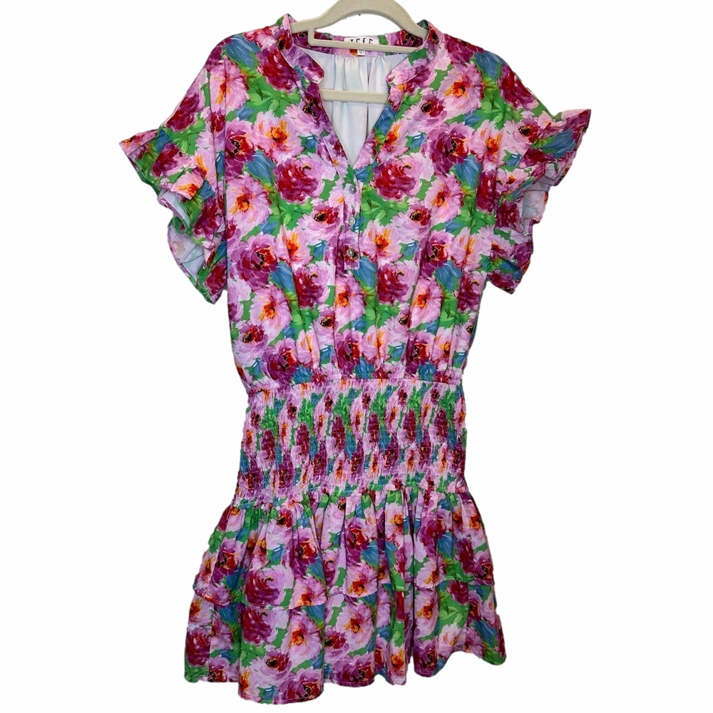TCEC Boutique Chiffon Pink Floral Dress Size Large